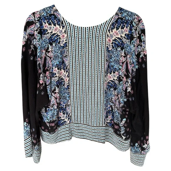 Free People Mix & Match Cropped Oversize Blouse XS Blue Prints - Picture 8 of 8